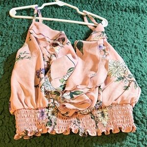 Floral Pink Ruffle Crop Cami Top